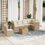 7 részes bézs polyrattan kerti ülőgarnitúra párnákkal