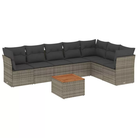 8 részes szürke polyrattan kerti ülőgarnitúra párnákkal