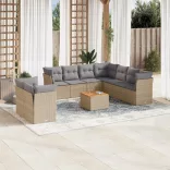 11részes vegyes bézs polyrattan kerti ülőgarnitúra párnákkal