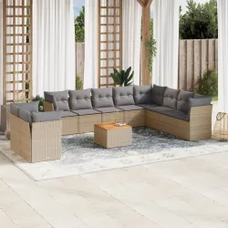  11részes vegyes bézs polyrattan kerti ülőgarnitúra párnákkal