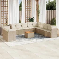   12 részes bézs polyrattan kerti ülőgarnitúra párnákkal