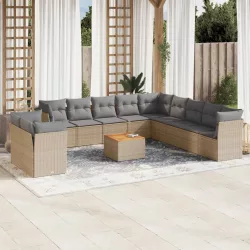   12 részes vegyes bézs polyrattan kerti ülőgarnitúra párnákkal