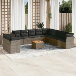   12 részes szürke polyrattan kerti ülőgarnitúra párnákkal