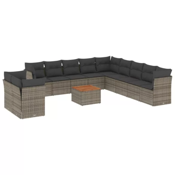 12 részes szürke polyrattan kerti ülőgarnitúra párnákkal