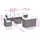 9 részes fekete polyrattan kerti ülőgarnitúra párnákkal