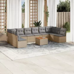   11részes vegyes bézs polyrattan kerti ülőgarnitúra párnákkal
