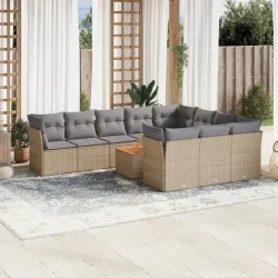  11részes vegyes bézs polyrattan kerti ülőgarnitúra párnákkal