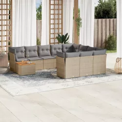   11részes vegyes bézs polyrattan kerti ülőgarnitúra párnákkal