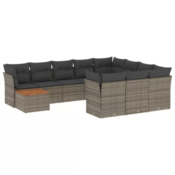 11 részes szürke polyrattan kerti ülőgarnitúra párnákkal