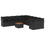 11 részes fekete polyrattan kerti ülőgarnitúra párnákkal
