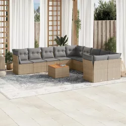   11részes vegyes bézs polyrattan kerti ülőgarnitúra párnákkal