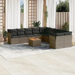   11 részes szürke polyrattan kerti ülőgarnitúra párnákkal