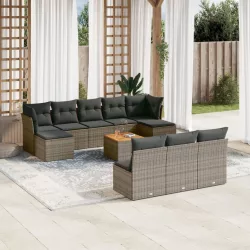   11 részes szürke polyrattan kerti ülőgarnitúra párnákkal