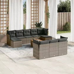   11 részes szürke polyrattan kerti ülőgarnitúra párnákkal