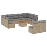 12 részes vegyes bézs polyrattan kerti ülőgarnitúra párnákkal