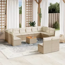   13 részes bézs polyrattan kerti ülőgarnitúra párnákkal