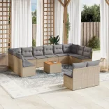 13részes vegyes bézs polyrattan kerti ülőgarnitúra párnákkal