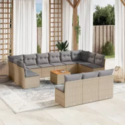   14 részes vegyes bézs polyrattan kerti ülőgarnitúra párnával