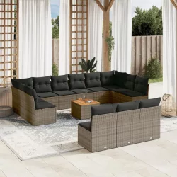   14 részes szürke polyrattan kerti ülőgarnitúra párnákkal