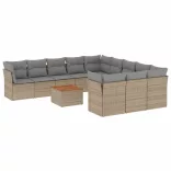 12 részes vegyes bézs polyrattan kerti ülőgarnitúra párnákkal