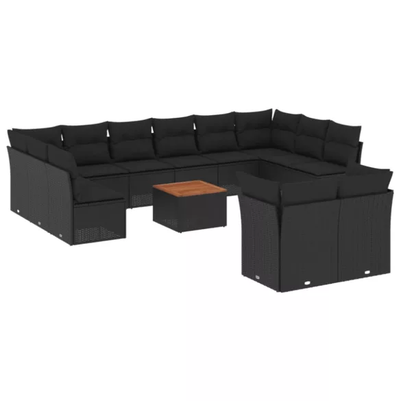 13 részes fekete polyrattan kerti ülőgarnitúra párnákkal