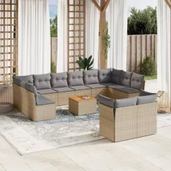  13részes vegyes bézs polyrattan kerti ülőgarnitúra párnákkal