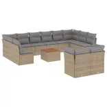 13részes vegyes bézs polyrattan kerti ülőgarnitúra párnákkal