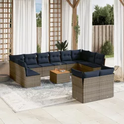  13 részes szürke polyrattan kerti ülőgarnitúra párnákkal
