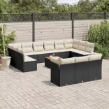 14 részes fekete polyrattan kerti ülőgarnitúra párnákkal