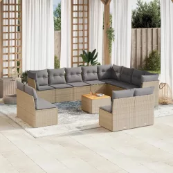   13részes vegyes bézs polyrattan kerti ülőgarnitúra párnákkal