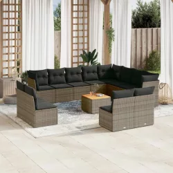   13 részes szürke polyrattan kerti ülőgarnitúra párnákkal