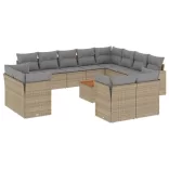 13részes vegyes bézs polyrattan kerti ülőgarnitúra párnákkal
