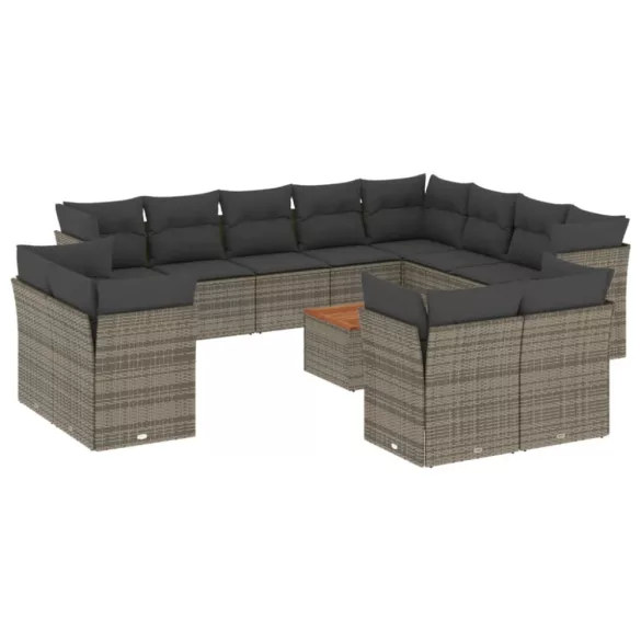 13 részes szürke polyrattan kerti ülőgarnitúra párnákkal