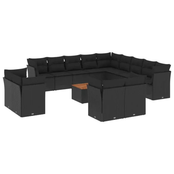 14 részes fekete polyrattan kerti ülőgarnitúra párnákkal