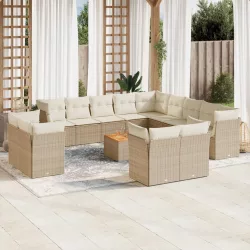 14 részes bézs polyrattan kerti ülőgarnitúra párnával