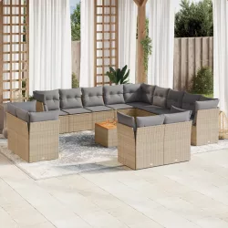   14 részes vegyes bézs polyrattan kerti ülőgarnitúra párnával