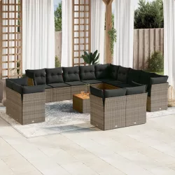   14 részes szürke polyrattan kerti ülőgarnitúra párnákkal