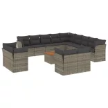14 részes szürke polyrattan kerti ülőgarnitúra párnákkal
