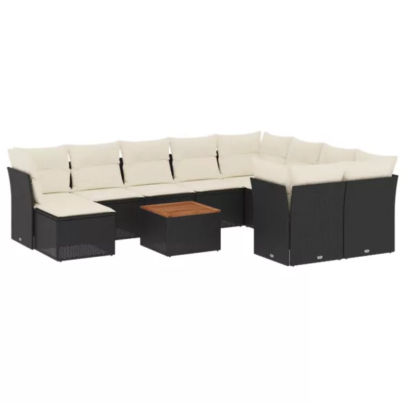11 részes fekete polyrattan kerti ülőgarnitúra párnákkal