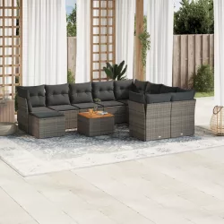   11 részes szürke polyrattan kerti ülőgarnitúra párnákkal