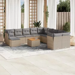   12 részes vegyes bézs polyrattan kerti ülőgarnitúra párnákkal