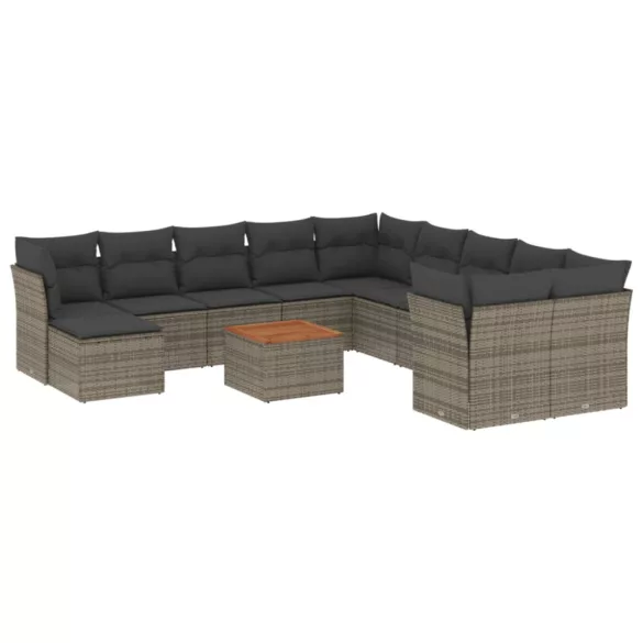 12 részes szürke polyrattan kerti ülőgarnitúra párnákkal