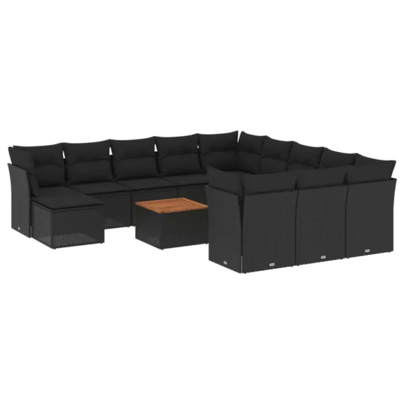 13 részes fekete polyrattan kerti ülőgarnitúra párnákkal