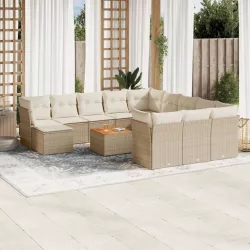   13 részes bézs polyrattan kerti ülőgarnitúra párnákkal