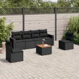 7 részes fekete polyrattan kerti ülőgarnitúra párnával