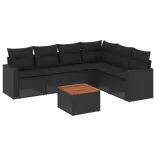 7 részes fekete polyrattan kerti ülőgarnitúra párnával