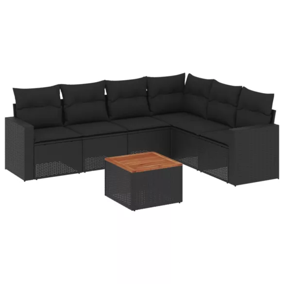 7 részes fekete polyrattan kerti ülőgarnitúra párnával