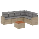 7 részes vegyes bézs polyrattan kerti ülőgarnitúra párnákkal