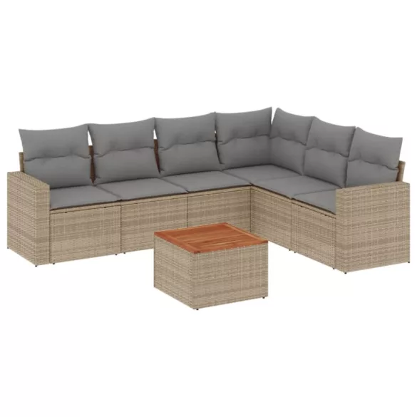 7 részes vegyes bézs polyrattan kerti ülőgarnitúra párnákkal