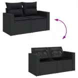 7 részes fekete polyrattan kerti ülőgarnitúra párnával